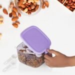 Multipurpose Dry Fruit Set, Chocolate, Snacks Storage Box, Masala Box For Home And Kitchen Airtight Dry Fruit Plastic Storage Container Tray Set With Lid & 4 Compartment, 4 Spoon Container For Sweets,Chips,Cookies | (1 Pc )
