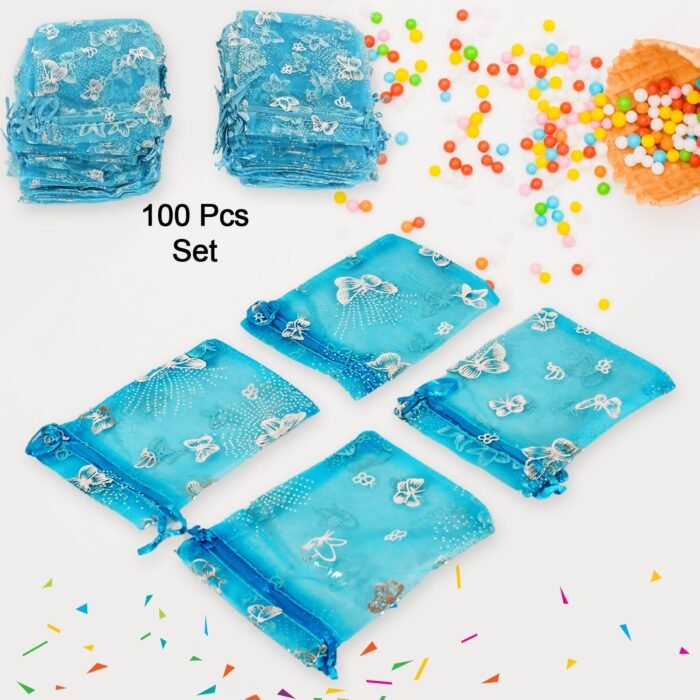 Organza Return Gift Bags Small Mesh Bags Drawstring Gift Bags Christmas Drawstring Organza Gift Bags, Wedding Party Festival Gift Bags, Jewellery Packing Pouch Dry Fruit Pouch 10Ã—12 Cm (100 Pcs Set) - Image 1