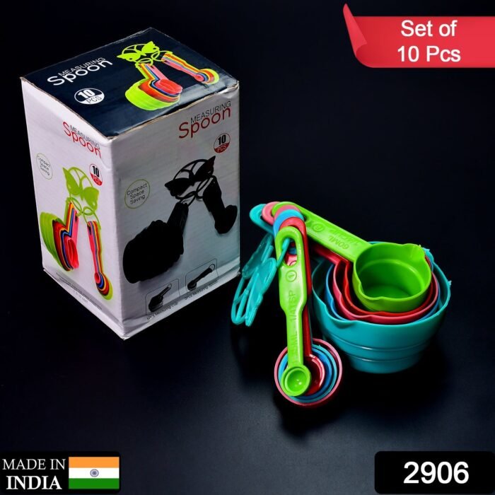 2906 10Pcs Plastic Measuring Spoons and Cups Set for Home Kitchen Cooking.