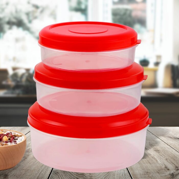 Heavy Plastic Material Stackable & Reusable Classic Round Plastic Big Storage Container Box For Kitchen & Home Organization (Pack Of 3) - Image 1