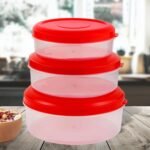 Heavy Plastic Material Stackable & Reusable Classic Round Plastic Big Storage Container Box For Kitchen & Home Organization (Pack Of 3)