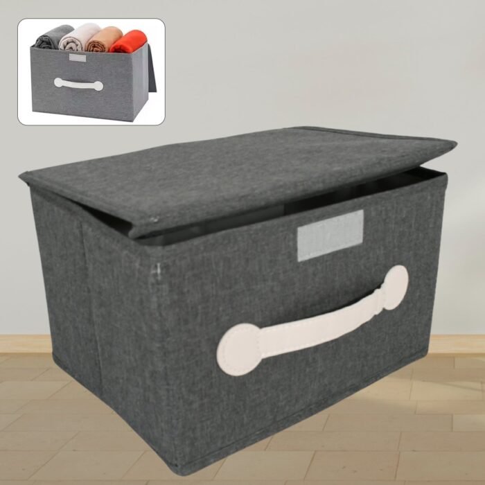 Small Foldable Storage Box With Lid And Handles, Cotton And Linen Storage Bins And Baskets Organizer For Nursery, Closet, Bedroom, Home (28Ã—20Ã—16 Cm / 1 Pc) - Image 1