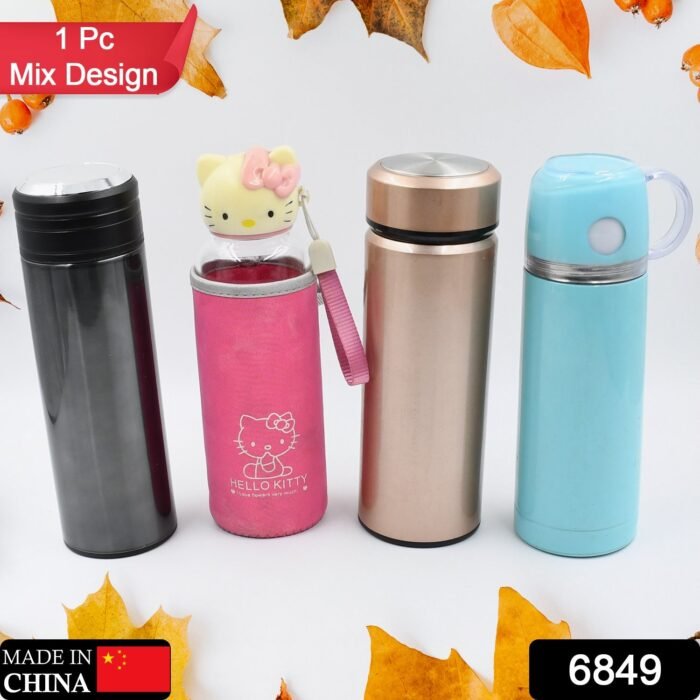 6849 Mix Stainless Steel Double Wall Vacuum Bottle with Cup Lid â€“ Thermos for Hot & Cold Drinks or Food-Thermos for Travel (1pc)