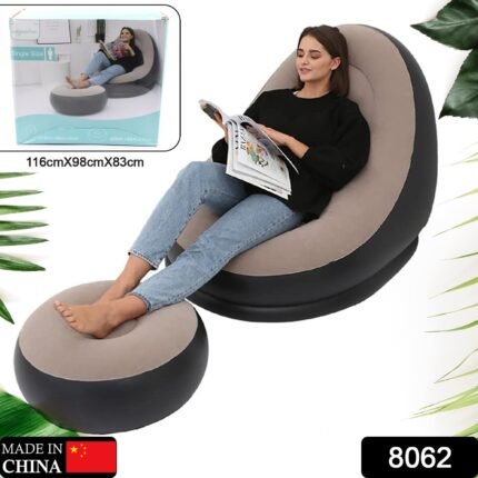 8062 Inflatable Sofa Lounge Chair Ottoman, Blow Up Chaise Lounge Air Sofa, Indoor Flocking Leisure Couch for Home Office Rest, Inflated Recliners Portable Deck Chair for Outdoor Travel Camping Picnic.