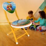 Heart Shape Kids Foldable Chair with Cartoon Print - Sturdy Metal & Fibre Construction for Playrooms and Outdoor Adventures