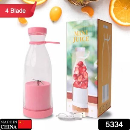 5334 Blender Portable Juicer for Smoothie , Juice , Vegetable Shakes with 4 Blades Wireless Charging Mini Personal Size Mixer Bottle Grinder, 380 Ml Multicolor