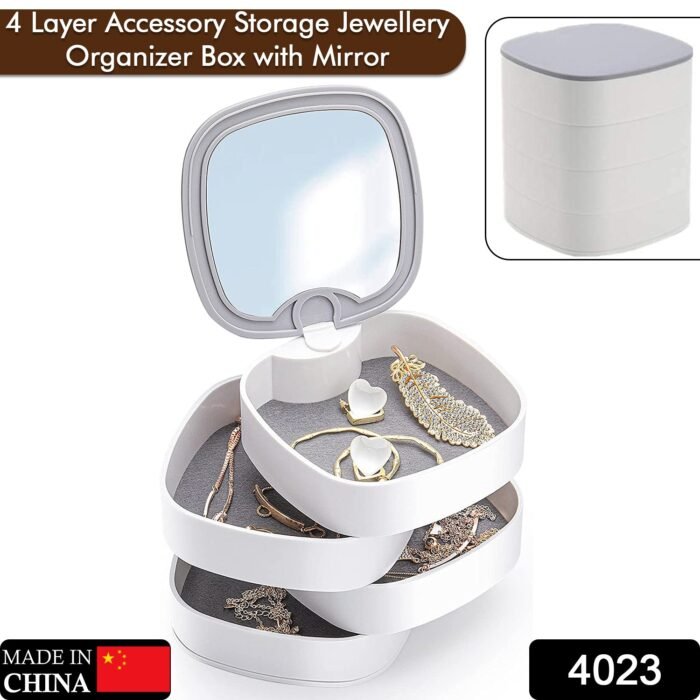 4023 4 Layers Jewellery Box, 360 Degree Rotating Jewelry Box, Jewelry and Earring Organizer Box with Mirror, Accessory Storage Box (Multicolor)