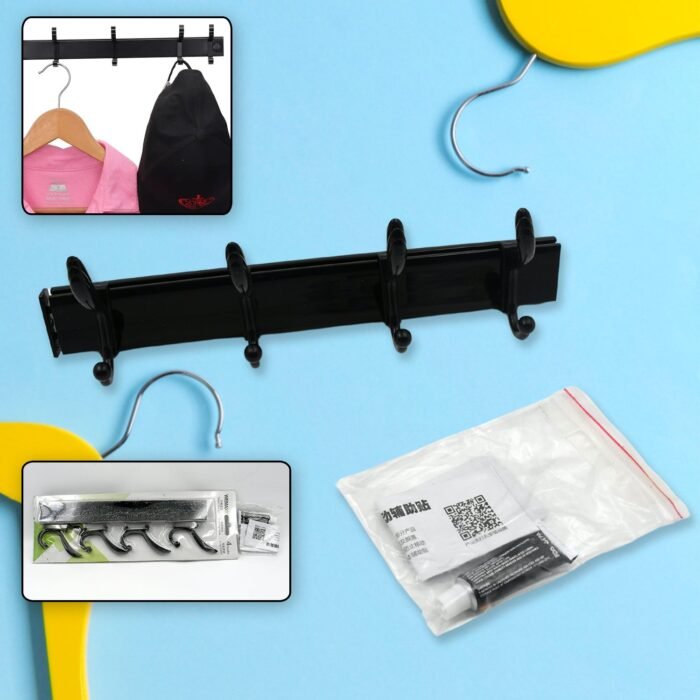 Cloth Hanger, Wall Door Hooks Rail For Hanging Clothes For Hanging Hook Rack Rail, Extra Long Coat Hanger Wall Mount For Clothes, Jacket, Hats, 6 Hook With Eco-Friendly Liquid Adhesive Glue - Image 1