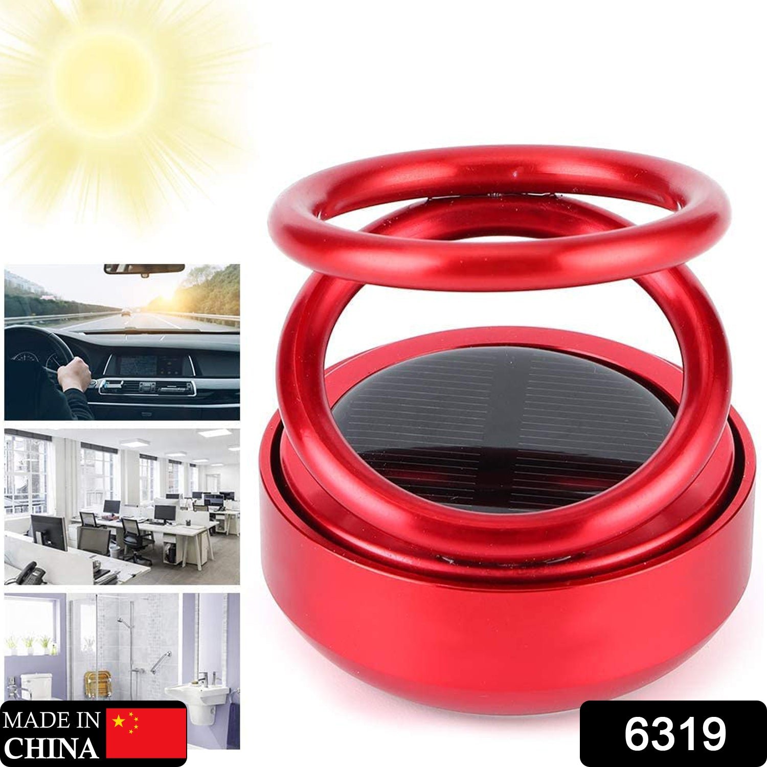 6319 Solar Power Car Aroma Diffuser 360Â°Double Ring Rotating Design, Car Fragrance Diffuser, Car Perfume Air Freshener for Dashboard Home Office