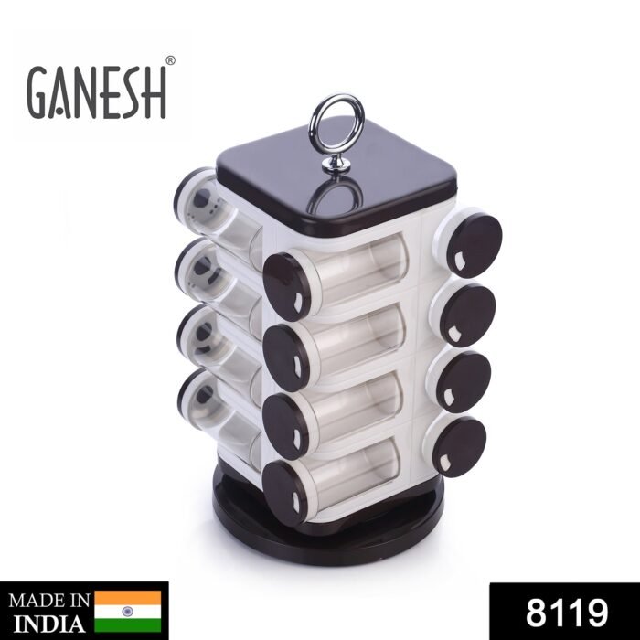 8119 Ganesh Multipurpose Revolving Spice Rack With 16 Pcs Dispenser each 100 ml Plastic Spice ABS Material 1 Piece Spice Set 1 Piece Spice Set  (Plastic)