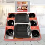 Royal Garden Round Ceramic Bowl with Plastic Square Shape Serving Platter Set