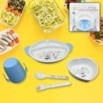 5In1 Baby Feeding Set For Kids And Toddlers,Children Children Dinnerware Set - Feeding Set For Kids, Cartoon Design Plate, Cup, Spoon, Fork Tableware Cutlery For Kids Microwave & Dishwasher Safe (5 Pcs Set)