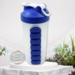 2 In1 Pill Shaker Cup Vitamin Holder Water Bottle With Pill Holder Daily Medicine Planner Shaker Water Bottle Pillboxes Organizer Pre Workout Shaker Fitness Pp Bracket Portable (600 Ml)