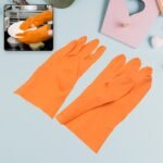 Multipurpose Rubber Reusable Cleaning Gloves, Reusable Rubber Hand Gloves I Latex Safety Gloves I For Washing I Cleaning Kitchen I Gardening I Sanitation I Wet And Dry Use Orange Gloves (1 Pair 40 Gm)