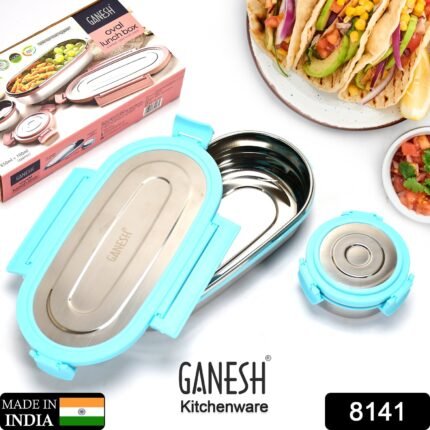 8141 Ganesh Stainless Steel Lunch Box & Small Container ( Set Of 2 Pcs )