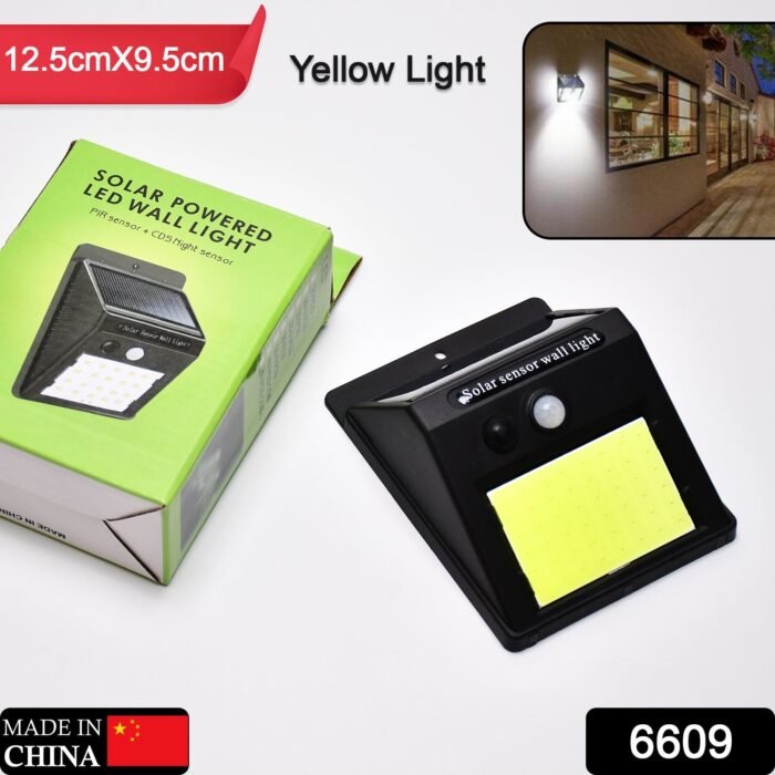 6609 Yellow Solar Wireless Security Motion Sensor LED Night Light for Home Outdoor/Garden Wall.