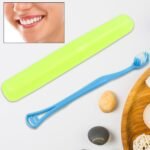 2 In 1 Soft Toothbrush And Tongue With Toothbrush Cover Cleaner Scraper For Men And Women, Kids, Adults Plastic Toothbrush Cover / Case / Holder (1 Pc)
