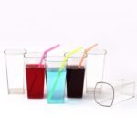 4973 Unbreakable Stylish Transparent Square Design Water/Juice/Beer/Wine Tumbler Plastic Glass Set ( 300 ML, Pack of 6) 