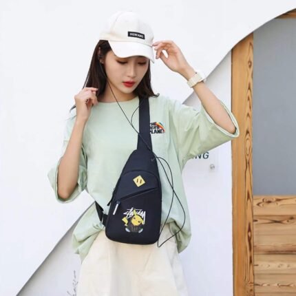 0324 cartoon fancy Waterproof Anti Theft Crossbody fanny pack waist bag PU Leather Shoulder Bags Chest Men Casual fashion USB Charging earphone hook Sling Travel Messengers Bag