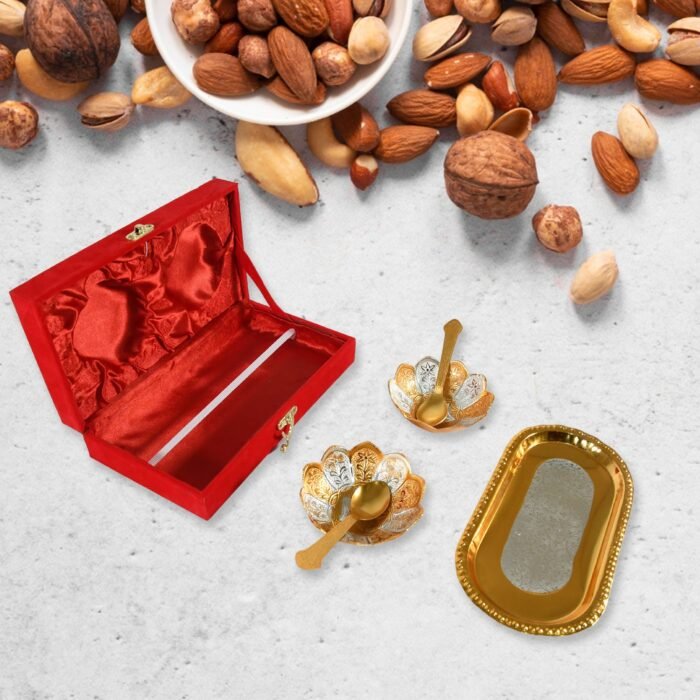 Elegant 5-in-1 Gold & Silver Plated Brass Servin Set with Velvet Gift Box - Image 3