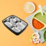 Black Transparent 4 Compartment Lunch Box For Kids And Adults, Stainless Steel Lunch Box With 4 Compartments For Office, Travel, School, Home