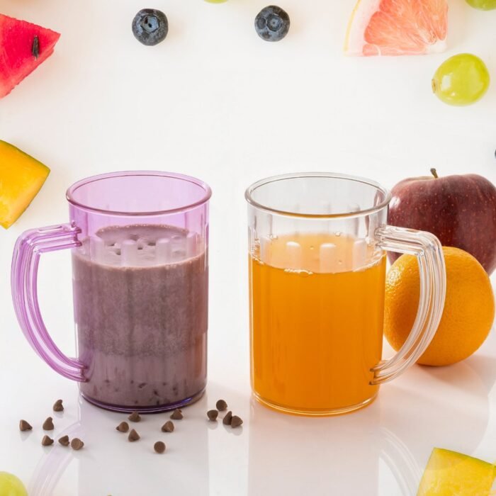Stylish Juice Glass With Handle, Water Glass, Beer Glass, Milk Shake Glass, Multipurpose Glass Plastic Beer Mug, Unbreakable Beer Tasting Glasses, Clear Juice Glasses Suitable For Kids (2 Pc) - Image 1