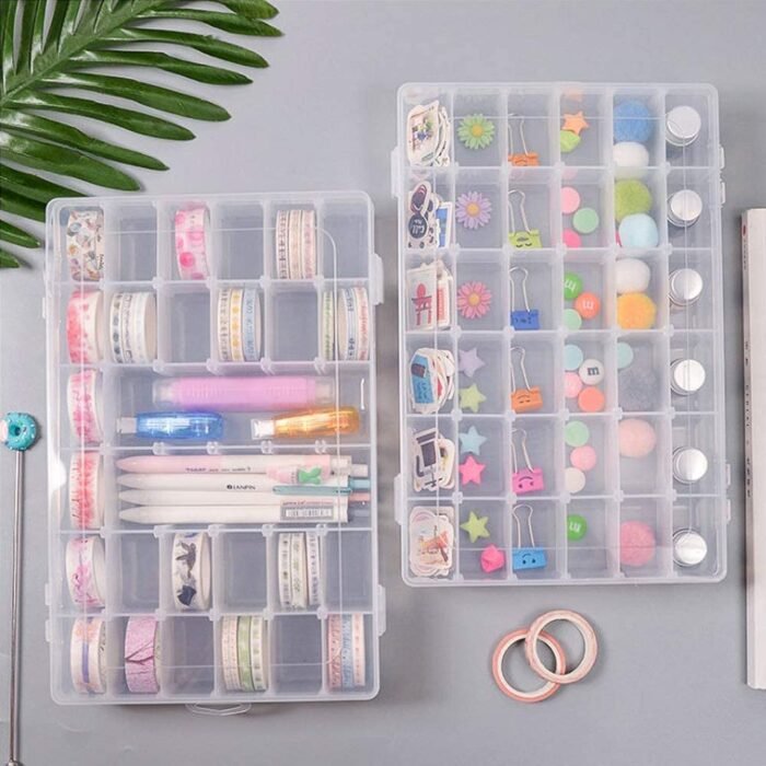 7673  36 Grids Clear Plastic Organizer Box with Adjustable Compartment Dividers, Jewellery Storage Organizer Collection Box (1 pc )