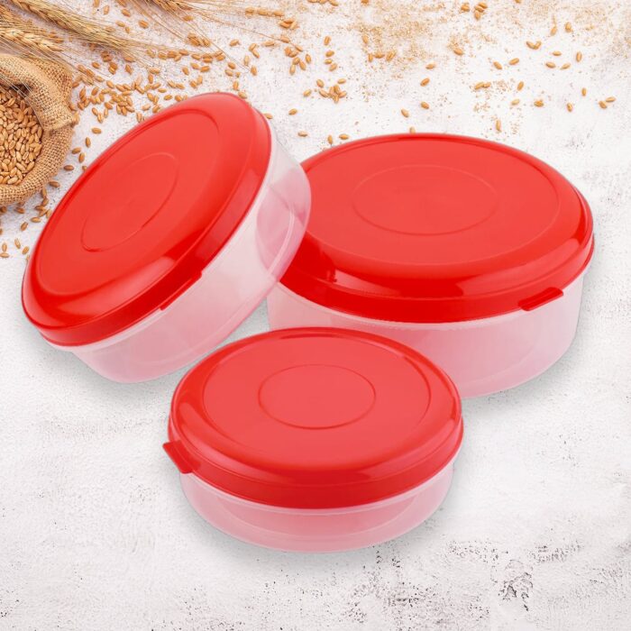 Heavy Plastic Material Stackable & Reusable Classic Round Plastic Big Storage Container Box For Kitchen & Home Organization (Pack Of 3) - Image 4