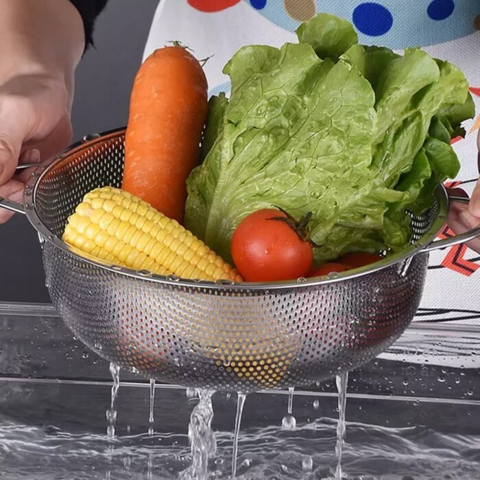 2914 Stainless Steel Rice Vegetables Washing Bowl Strainer Collapsible Strainer.