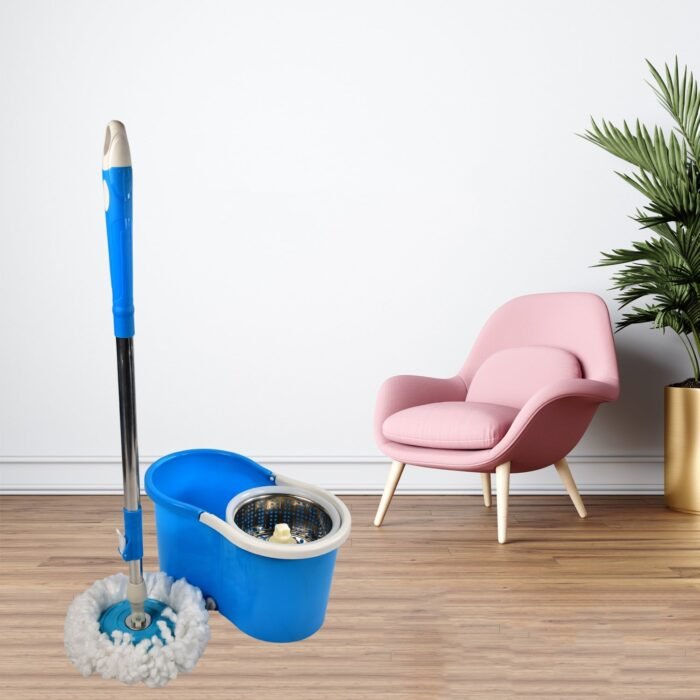 0837 Spin Floor Cleaning Easy Advance Tech Bucket Mop and Rotating Steel Pole Head with 2 Microfiber Refill Heads  for Household Floor Cleaning (MOQ :- 25pc)