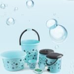8711 PLASTIC BATHROOM ACCESSORIES SET 6 PCS BATH SET BATHROOM BUCKET WITH DUSTBIN MUG, STOOL, SOAP CASE,TUB 