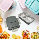 Miracle Quick Lock Leak Proof 2 Compartment Stainless Steel Lunch Box Inner Plate Reusable Microwave Freezer Safe Lunch Box Trendy Thermal Insulation Leak Proof For Office Vacuum Tiffin Box For Boys / Girls / School / Office Women And Men - Image 3