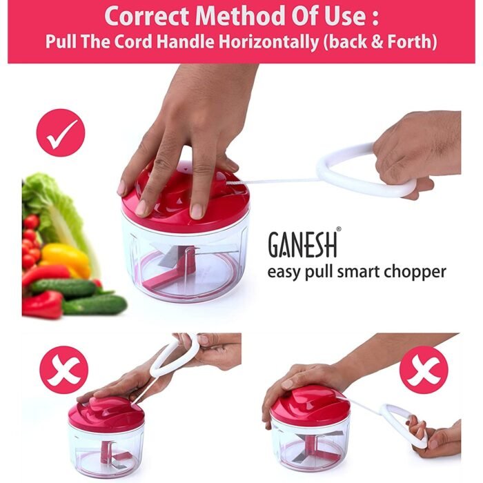 Ganesh Chopper Vegetable Cutter, Red (650 Ml) - Image 3