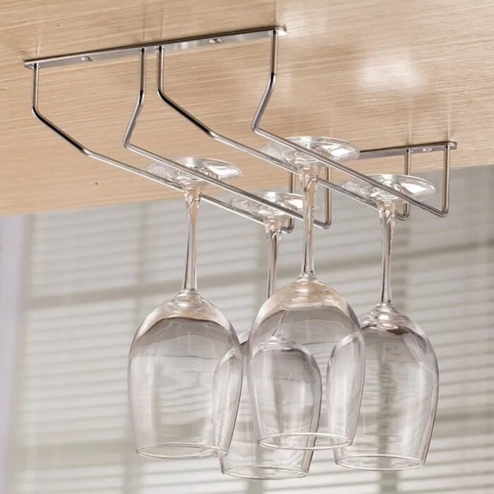 5266 Wine Glass Holder Hanging Drinking Glasses Stemware Rack Under Cabinet Storage Organizer Double Row For Baar & cafes Use