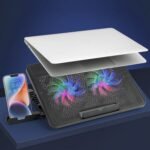 Ultra-Quiet Dual LED Fan Laptop Cooling Pad with Adjustable Heights and Dual USB Ports for Gaming and Travel