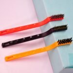 3Pc Mini Wire Brush Set Brass Nylon Stainless Steel Bristles Household Cleaning Brush For Gas Stove, Smoke Machine Tool Burner Tiles Tap Rust Removal Welding Slag Dirt & Paint Scrubbing.