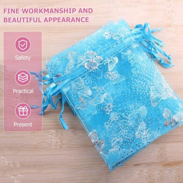 Organza Return Gift Bags Small Mesh Bags Drawstring Gift Bags Christmas Drawstring Organza Gift Bags, Wedding Party Festival Gift Bags, Jewellery Packing Pouch Dry Fruit Pouch 10Ã—12 Cm (100 Pcs Set) - Image 4