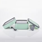 2837A GREEN DOUBLE-LAYER PORTABLE LUNCH BOX STACKABLE WITH CARRYING HANDLE AND SPOON LUNCH BOX , Bento Lunch Box