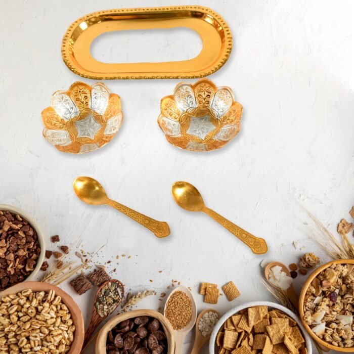 Elegant 5-in-1 Gold & Silver Plated Brass Servin Set with Velvet Gift Box - Image 5