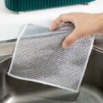 Double-Sided Multipurpose Microfiber Cloths, Stainless Steel Scrubber, Non-Scratch Wire Dishcloth, Durable Kitchen Scrub Cloth (1 Pc / 20 X 20 Cm)