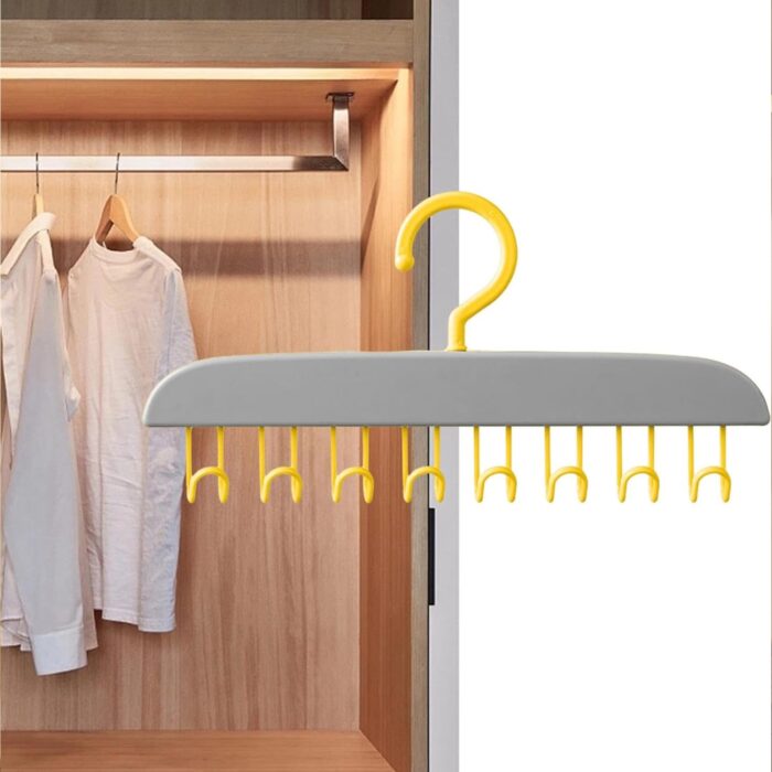 Plastic Organizer Hanger 360 Degree Rotatable Clothes Multifunctional With 8 Hooks Heavy Duty Clothing Tank Top Belt Towel Drying Rack Holder (1 Pc) - Image 1