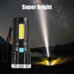 Multifunctional Strong 4 Led Torch Light, Portable Rechargeable Flashlight Long Distance Beam Range 800 Lumens Cob Light 4 Mode Emergency For Hiking, Walking, Camping (4 Led Torch)