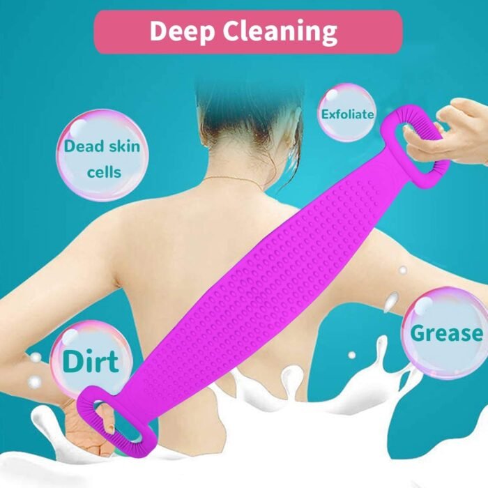 1303 SILICONE BODY BACK SCRUBBER DOUBLE SIDE BATHING BRUSH FOR SKIN DEEP CLEANING WITH HOOK