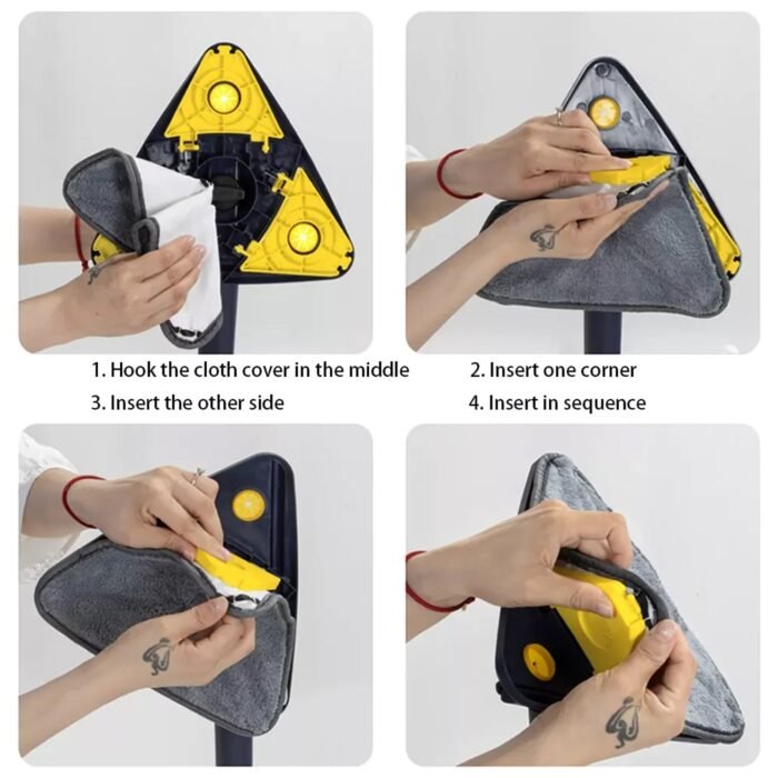 Rotatable Adjustable Triangle Cleaning Mop Triangle Mop With Stainless Steel Long Handle Push-Pull Squeezing Cleaning Mop Dry & Wet Mop For Floor Windows (1 Pc) - Image 5