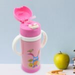 Vacuum Stainless Steel Water Bottle With Carry Handle & Straw Fridge Water Bottle Double Wall, Leak Proof, Rust Proof, Cold & Hot | Leak Proof | Office Bottle | Gym | Home | Kitchen | Hiking | Trekking | Travel Bottle (350 Ml)