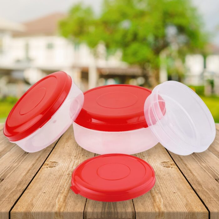 Heavy Plastic Material Stackable & Reusable Classic Round Plastic Big Storage Container Box For Kitchen & Home Organization (Pack Of 3) - Image 5