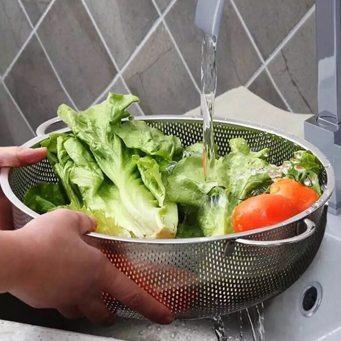 2914 Stainless Steel Rice Vegetables Washing Bowl Strainer Collapsible Strainer.