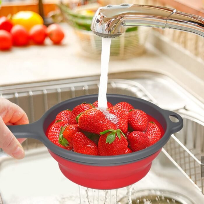 7195 Silicone Collapsible Colander Vegetable Fruit Washing Drain Strainer Basket Strainer Foldable Colander with Handle || Silicone Collapsible Colander || Fruit Basket Filter Drainer