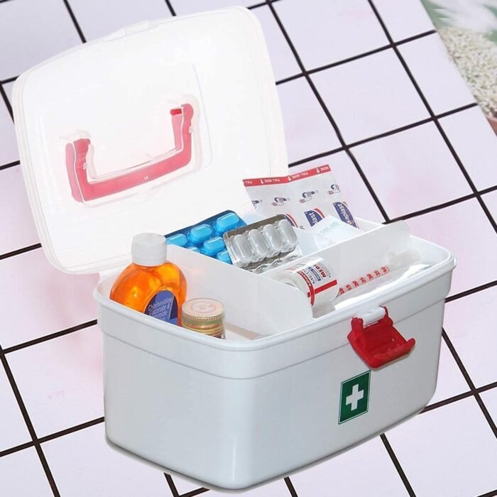 6412 Medical Box, 1 Piece,Indoor Outdoor Medical Utility,Medicine Storage Box,,Detachable Tray Medical Box Multi Purpose Regular Medicine, First Aid Box with Handle,