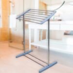 Multi-Functional Single Tier Mobile Towel Foldable Rack For Cloth And Towel / Stainless Steel And Plastic Made Mobile Towel And Cloth Rack Holder Indoor / Outdoor Standing Movable Cloth Dryer Rack, Balcony Cloth Drying Stand
